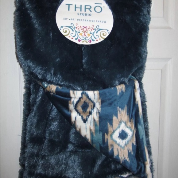 New Thro Studio Decorative Teal Blue Blanket throw - Picture 9 of 11
